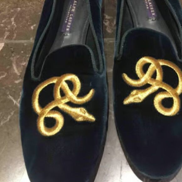 Ralph Lauren Collection Black Velvet Gold Bullion Embroidered Snake Slipper - Picture 14 of 16